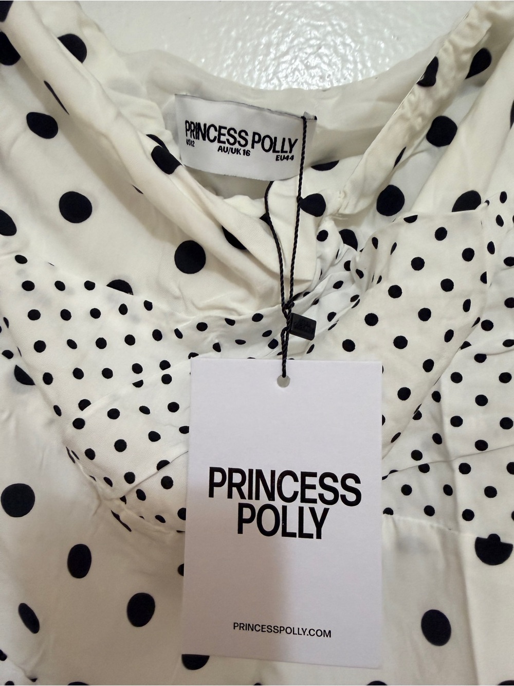 Princess Polly Lower Impact Polka Dot Halter Maxi Dress White Black NWT Size 12 - Picture 5 of 16